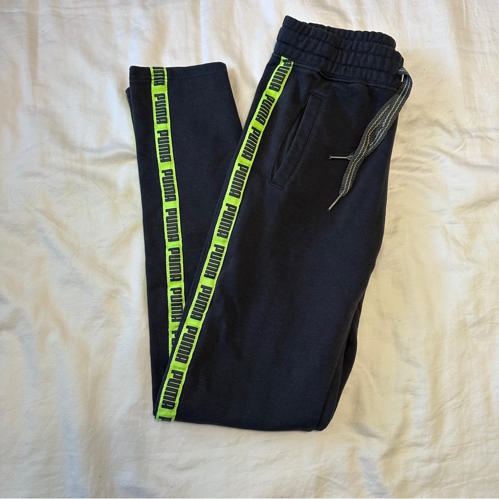 Puma Kids XL (14-16)Black Joggers with Neon Green Accents